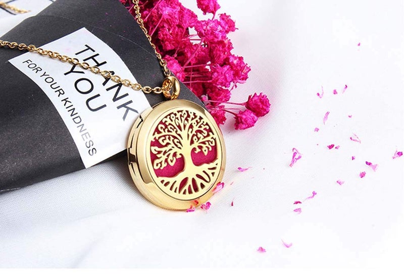 GFONDINGD Aromatherapy Essential Oil Diffuser Necklace 316L Stainless Steel Locket Pendant with 24 Inch Chain(Gold) - Image 3